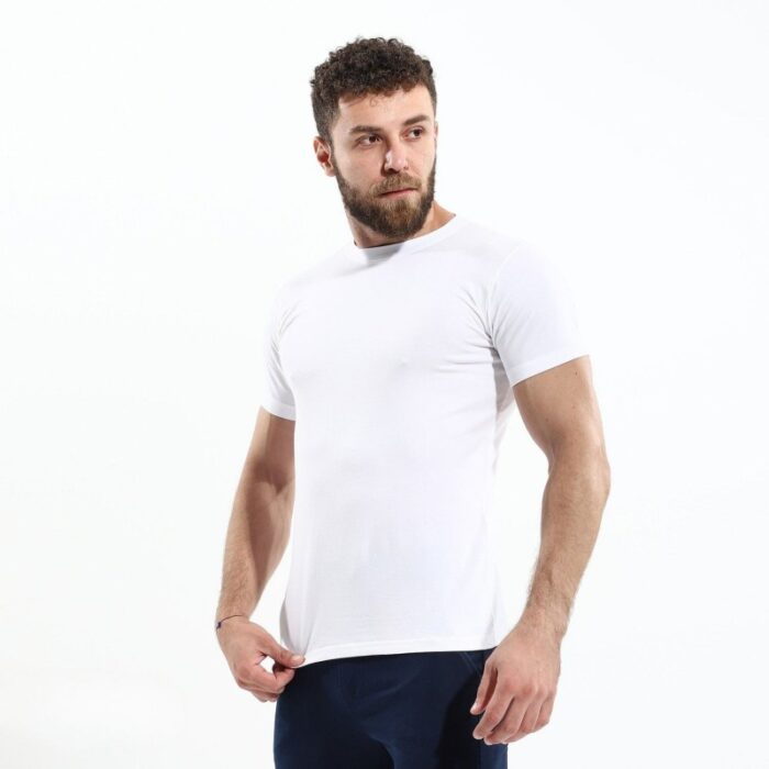 ⁦بلوزة نص كم رجالي قبة تيشيرت لون أبيض قطن من جقليص صناعة سوريا⁩ - الصورة ⁦2⁩