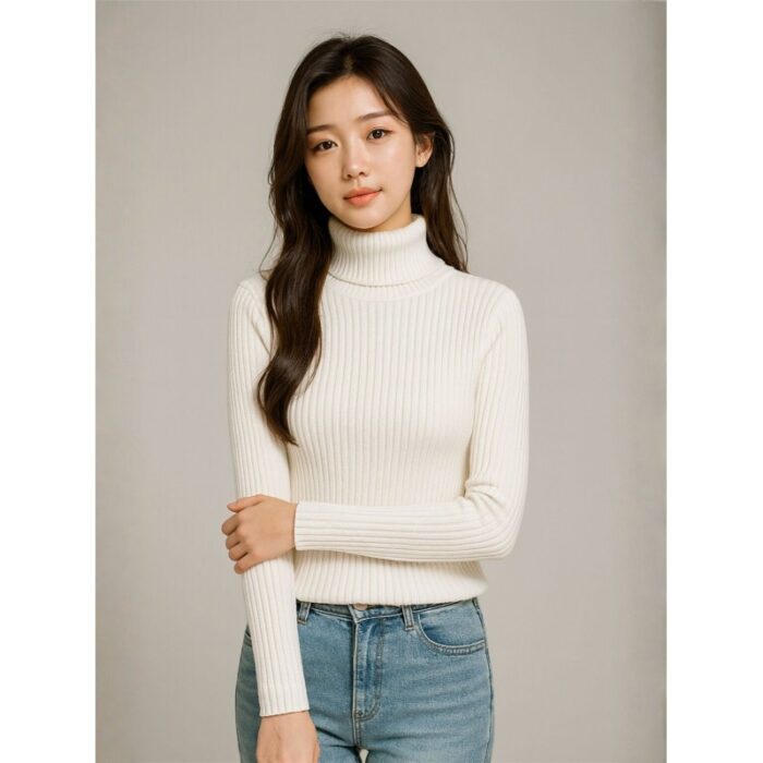 ⁦بلوزة جولف شتوية قبة عالية للنساء لون أبيض One Size⁩ - الصورة ⁦2⁩