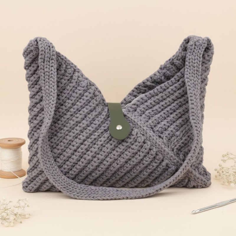 ⁦شنطة كروشية لف لون سكني - نكشة فن⁩ - الصورة ⁦1⁩