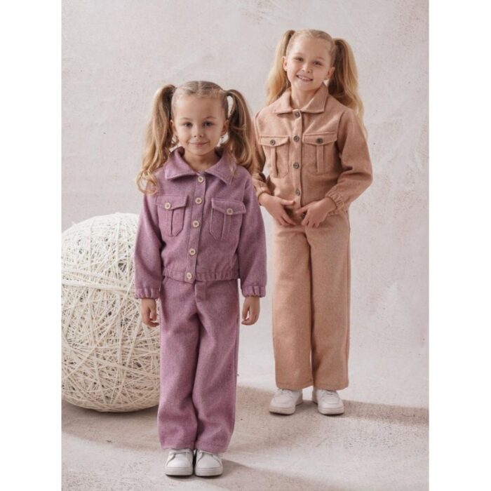 ⁦طقم بناتي قطعتين لون زهري⁩ - الصورة ⁦2⁩