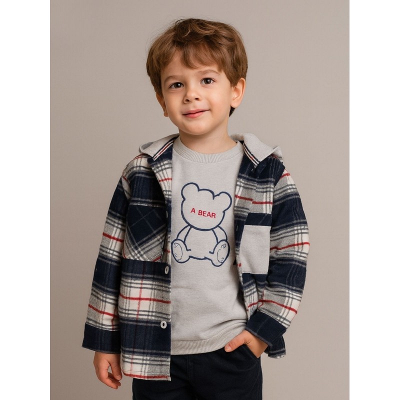 ⁦جاكيت ولادي بأزرار وأكمام طويلة لون سكني⁩ - الصورة ⁦1⁩