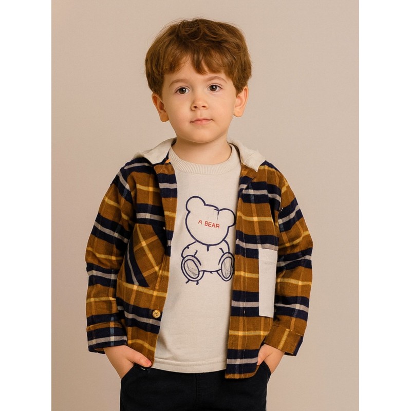 ⁦جاكيت ولادي بأزرار وأكمام طويلة لون بيج⁩ - الصورة ⁦1⁩