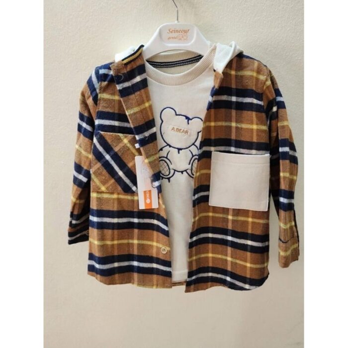 ⁦جاكيت ولادي بأزرار وأكمام طويلة لون بيج⁩ - الصورة ⁦2⁩