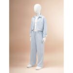 ⁦طقم قميص بناتي +بنطلون مخطط لون أزرق⁩ - الصورة ⁦2⁩