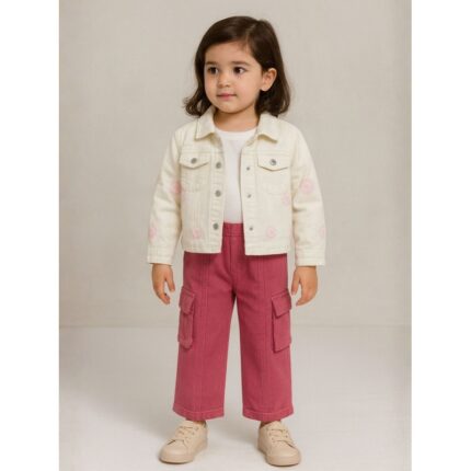طقم بناتي جاكيت وبنطلون لون بيج