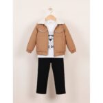 ⁦طقم ولادي جاكيت جينز وبنطلون لون عسلي⁩ - الصورة ⁦2⁩