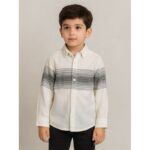 جاكيت ولادي بأزرار وأكمام طويلة للأطفال لون أبيض وأسود