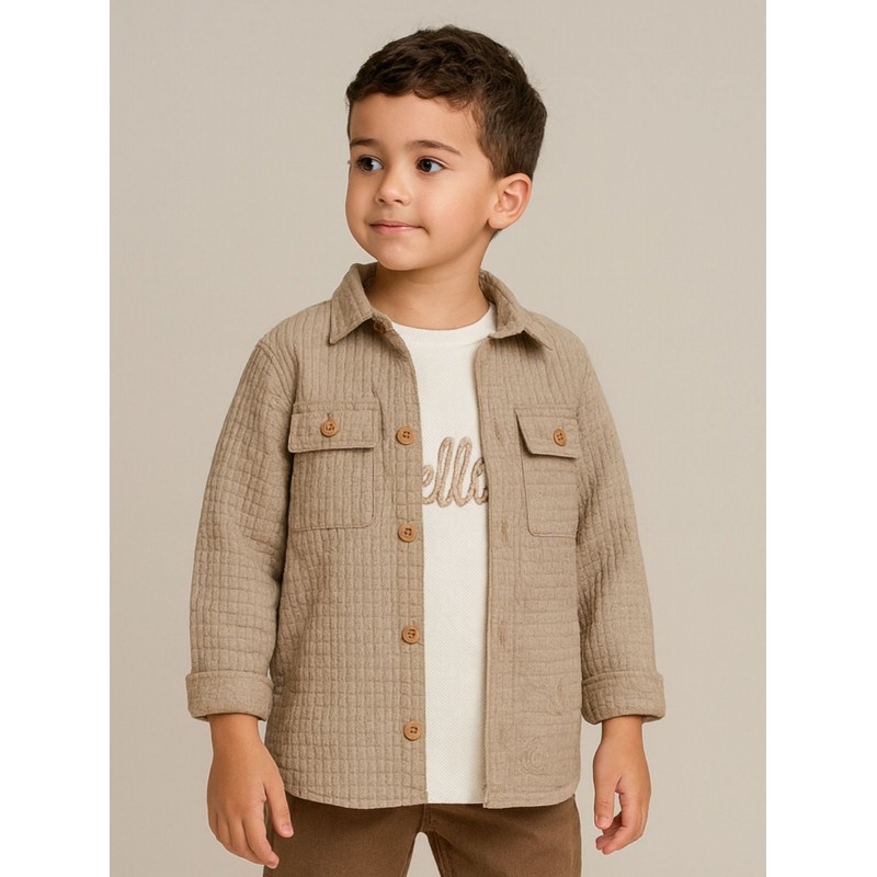 ⁦جاكيت ولادي بأزرار وأكمام طويلة للأطفال لون بيج⁩ - الصورة ⁦1⁩