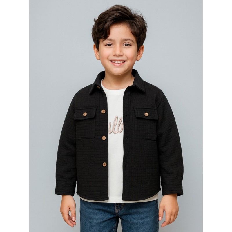 ⁦جاكيت ولادي بأزرار وأكمام طويلة للأطفال لون أسود⁩ - الصورة ⁦1⁩