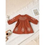 فستان بناتي بأكمام طويلة لون برتقالي