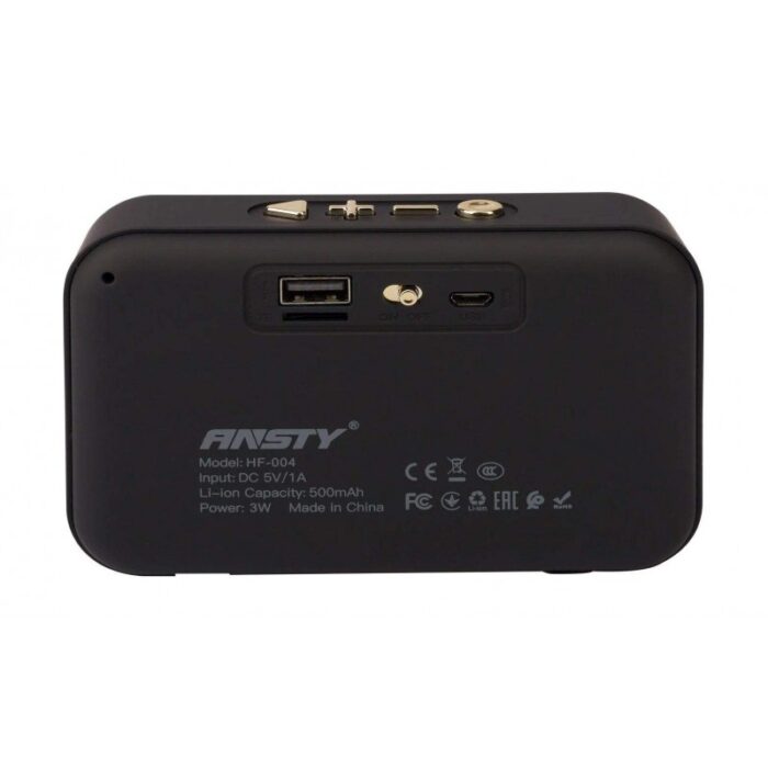 ⁦سبيكر مكبر صوت بلوتوث صغير محمول يدعم تشغيل بطاقة TF و منفذ USB لون أسود ANSTY HF005⁩ - الصورة ⁦3⁩