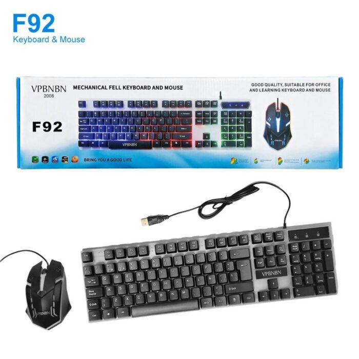 ⁦كيبورد وماوس VIPBEN F92 ضوئي سلكي للألعاب بألوان قوس قزح بإضاءة خلفية⁩ - الصورة ⁦5⁩