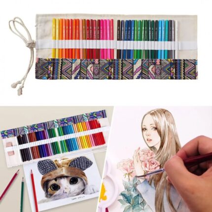 شنتة من القماش 36 فتحة قابلة لللف لأقلام الرصاص الملونة وأقلام المكياج والرسم والتلوين