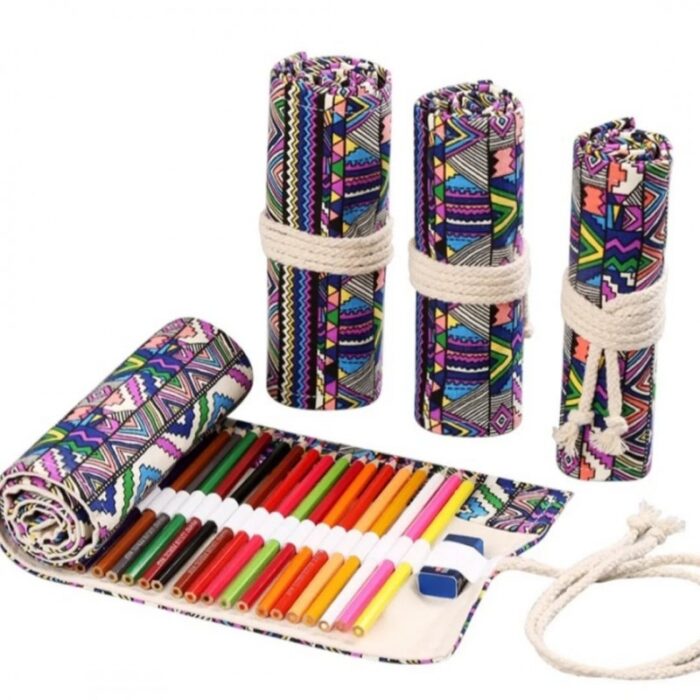 ⁦شنتة من القماش 36 فتحة قابلة لللف لأقلام الرصاص الملونة وأقلام المكياج والرسم والتلوين⁩ - الصورة ⁦2⁩