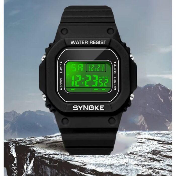 ⁦ساعة يد رقمية للرجال مقاومة لرذاذ الماء لون اسود ماركة Synoke⁩ - الصورة ⁦2⁩