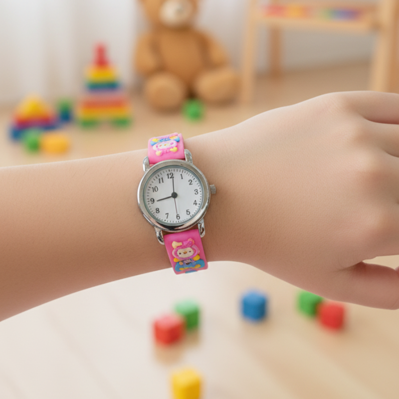 ⁦ساعة أطفال لطيفة لون زهري غامق⁩ - الصورة ⁦1⁩
