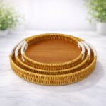 ⁦طقم صواني قش دائرية عدد 3 لون بيج⁩ - الصورة ⁦4⁩