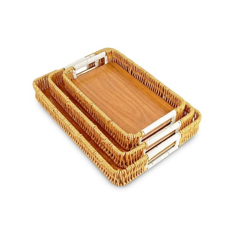 103393695_6970e2feb5763 طقم صواني قش مستطيلة عدد 3 لون بيج - الصورة 1