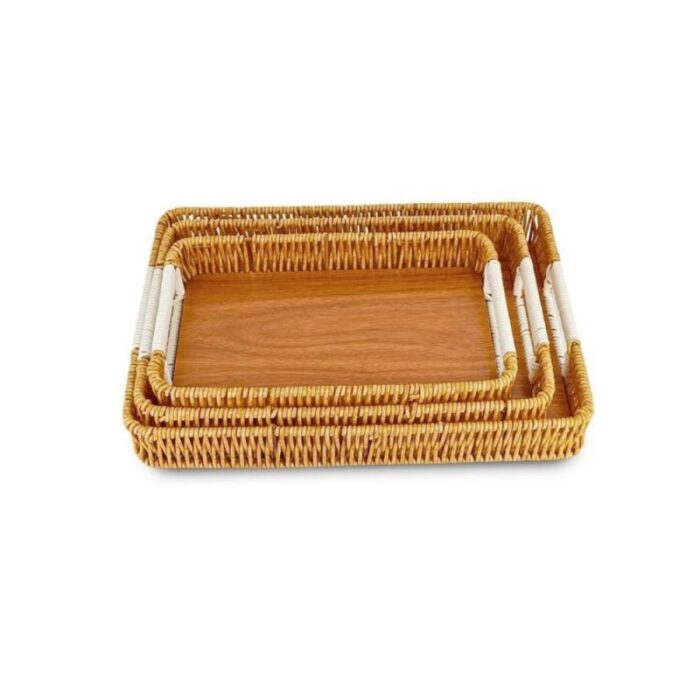 ⁦طقم صواني قش مستطيلة عدد 3 لون بيج⁩ - الصورة ⁦5⁩