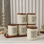 طقم 6 مجات+ 6كوسترات لون ابيض + صينية