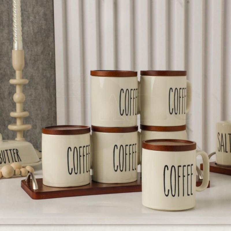 103393791_6970e3499b288 طقم 6 مجات+ 6كوسترات لون ابيض + صينية - الصورة 1