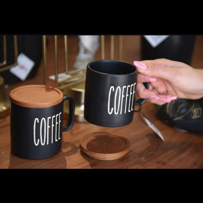 ⁦طقم 6 مجات+ 6كوسترات لون اسود + صينية⁩ - الصورة ⁦2⁩