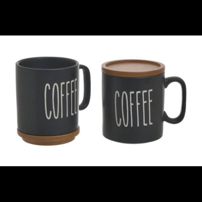 ⁦طقم 6 مجات+ 6كوسترات لون اسود + صينية⁩ - الصورة ⁦3⁩