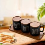 ⁦طقم 6 مجات+ 6كوسترات لون اسود + صينية⁩ - الصورة ⁦4⁩