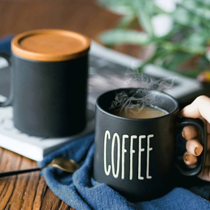 ⁦طقم 6 مجات+ 6كوسترات لون اسود + صينية⁩ - الصورة ⁦5⁩