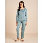 بيجامة ستاتية شتوية لون أزرق فاتح