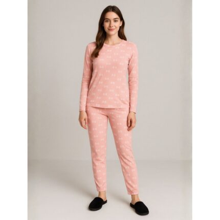 بيجامة ستاتية شتوية لون زهري