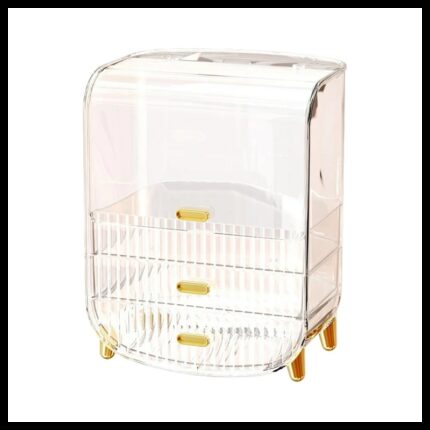 منظم مكياج شفاف وذهبي