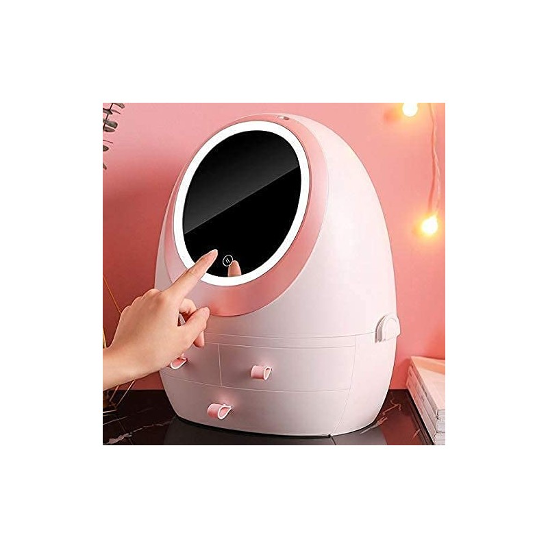 103394012_6970e3c2597fa منظم المكياج مع مرآة واضاءة لون أبيض وزهري - الصورة 1