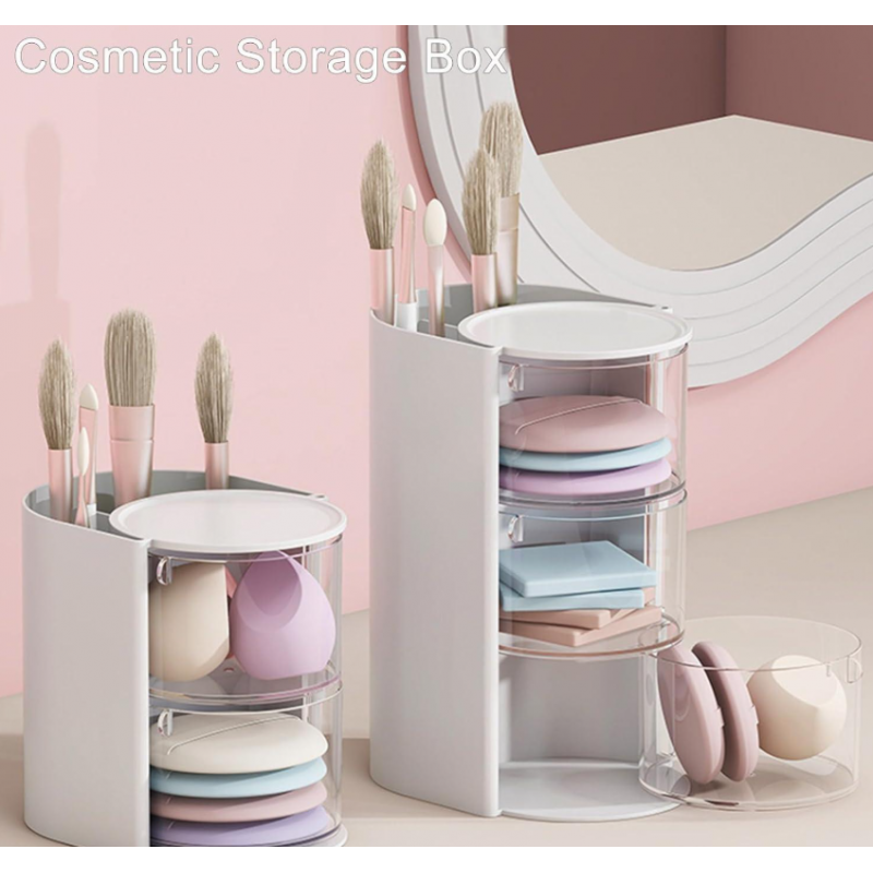 103394016_6970e3c7accf6 منظم مكياج دوار لون ابيض ثلاث طبقات - الصورة 1