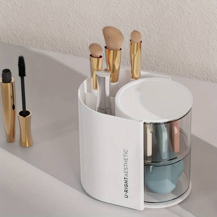 ⁦منظم مكياج دوار لون ابيض طبقتين⁩ - الصورة ⁦2⁩