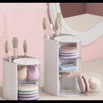 ⁦منظم مكياج دوار لون زهري ثلاث طبقات⁩ - الصورة ⁦2⁩