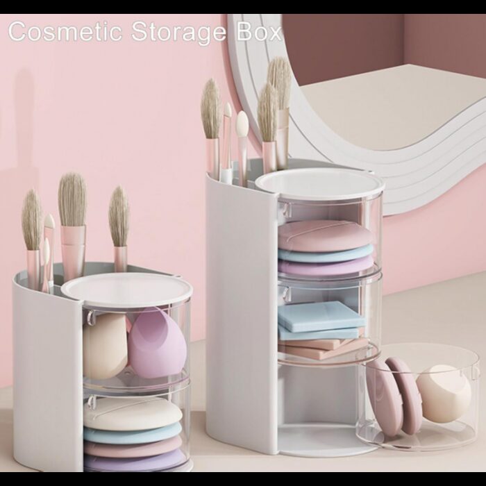 ⁦منظم مكياج دوار لون زهري ثلاث طبقات⁩ - الصورة ⁦2⁩