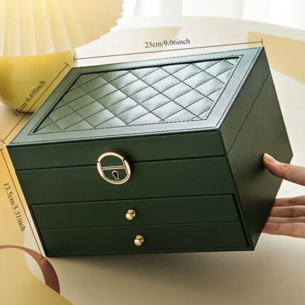 منظم اكسسوارات جلد كبير لون أخضر