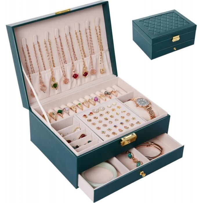 ⁦منظم اكسسوارات جلد صغير لون أخضر⁩ - الصورة ⁦3⁩