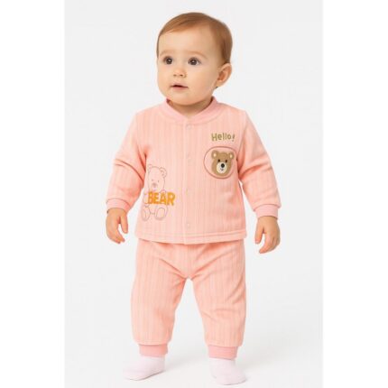 بيجامة بأزرار للأطفال لون زهري