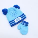 طاقية للأطفال مع كفوف لون أزرق