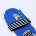 ⁦طاقية للأطفال مع لفحة وكفوف لون أزرق غامق⁩ - الصورة ⁦2⁩