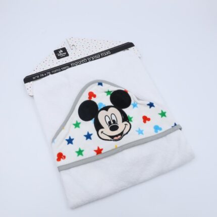 منشفة استحمام للأطفال مع غطاء رأس – ديزني ميكي ماوس (نجوم) – لون أبيض