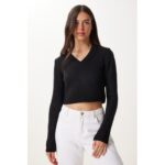 ⁦بلوزة ستاتي لون أسود Happiness İstanbul⁩ - الصورة ⁦4⁩