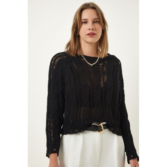 ⁦بلوزة ستاتي شتوي لون أسود Happiness İstanbul⁩ - الصورة ⁦3⁩