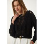 ⁦بلوزة ستاتي شتوي لون أسود Happiness İstanbul⁩ - الصورة ⁦4⁩