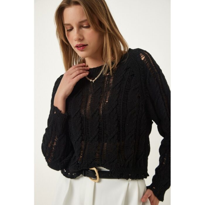 ⁦بلوزة ستاتي شتوي لون أسود Happiness İstanbul⁩ - الصورة ⁦4⁩