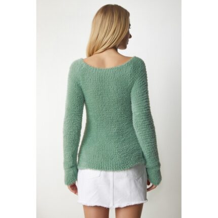 بلوزة ستاتي شتوي لون أخضر فستقي Happiness İstanbul