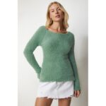 ⁦بلوزة ستاتي شتوي لون أخضر فستقي Happiness İstanbul⁩ - الصورة ⁦3⁩