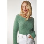 ⁦بلوزة ستاتي شتوي لون أخضر فستقي Happiness İstanbul⁩ - الصورة ⁦5⁩